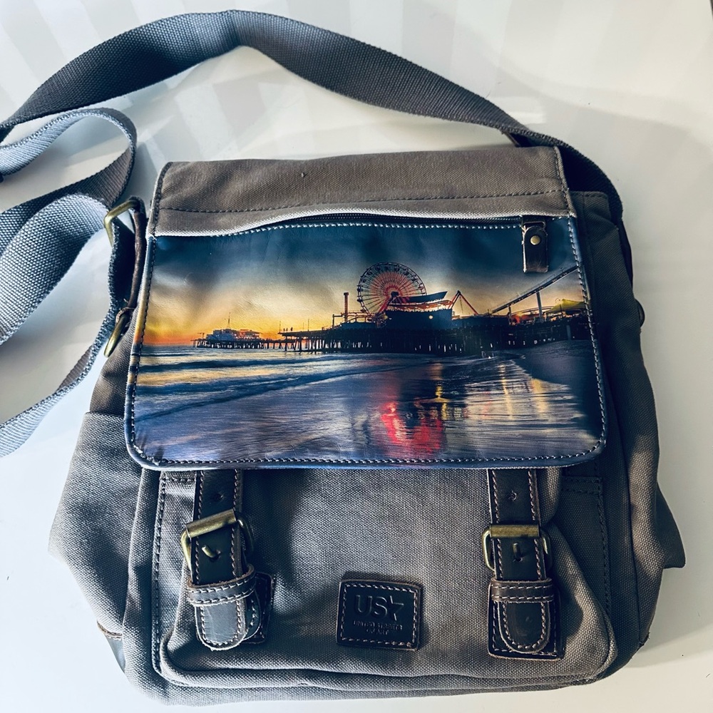 United Streets of Art Canvas Messenger Bag - Santa Monica Pier